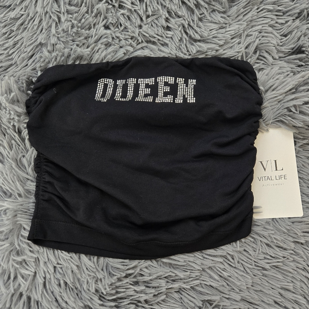NWT Vital Life Black Queen Tube Crop Top